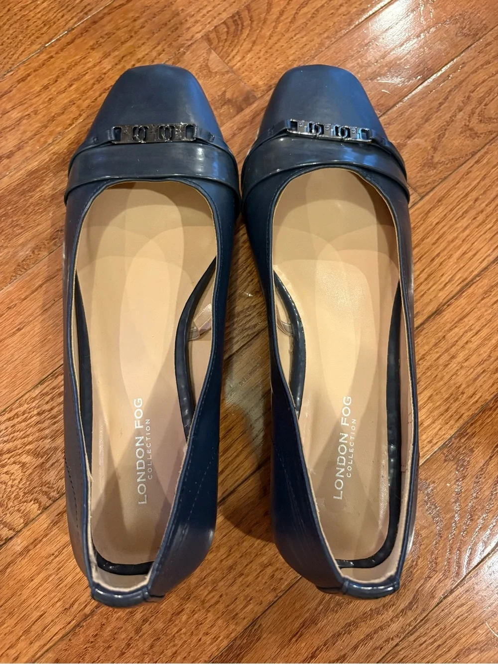 London Fog Navy Square-Toe Loafers with Metal Accent